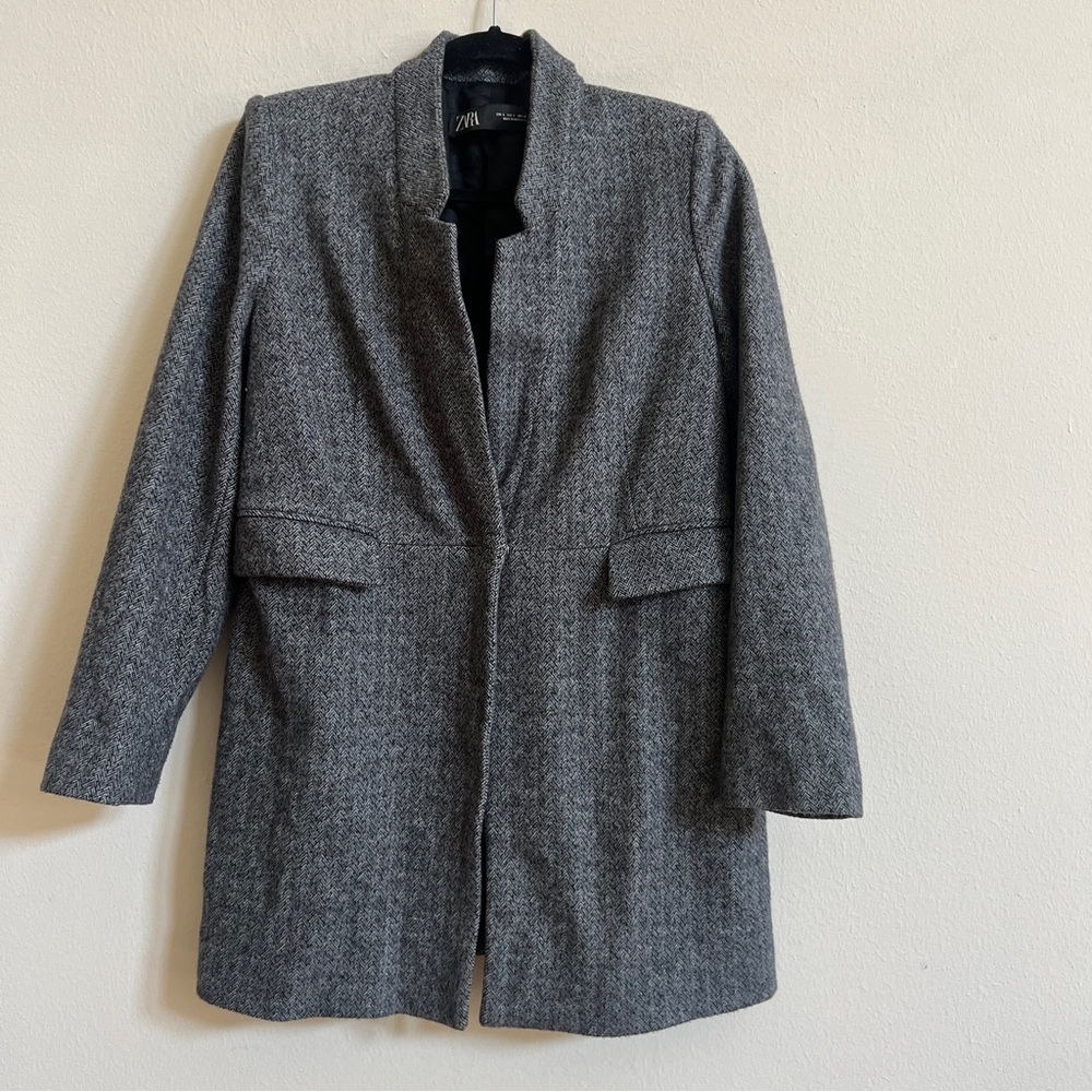 Zara Gray Printed Coat Jacket - Picture 2 of 4
